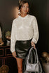 Sequin Hooded Mock Neck Relaxed Fit Long Sleeve Lined Pullover Top